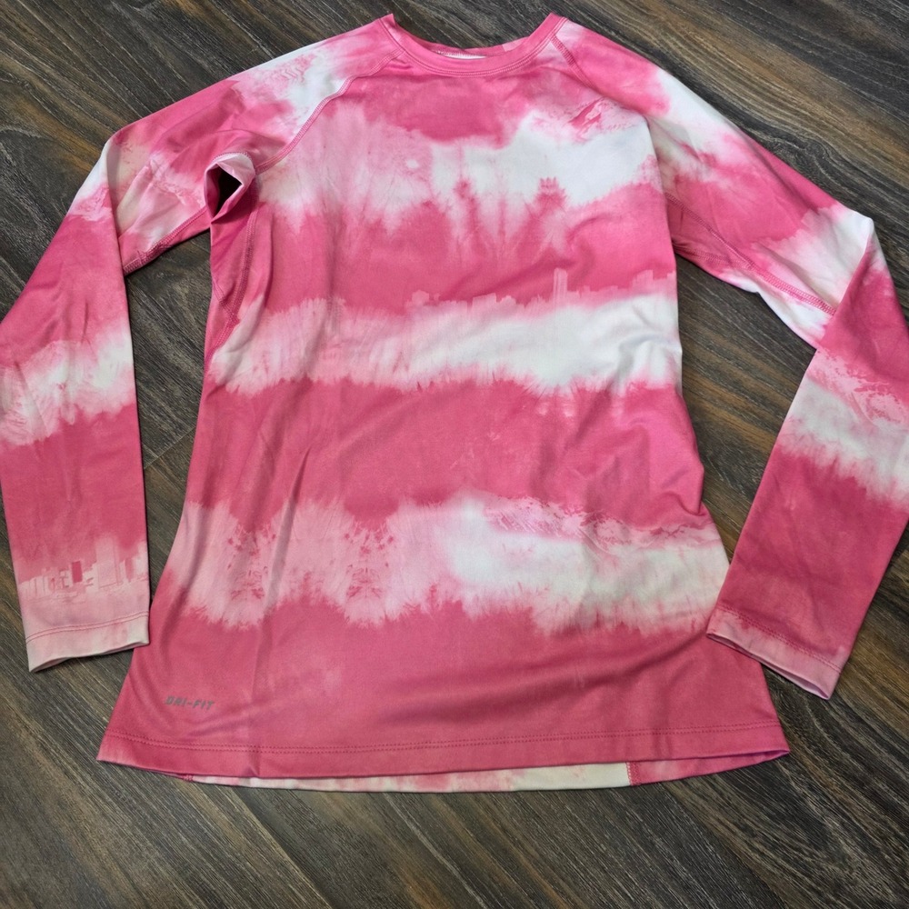 Nike Pro Combat Dri-FIT Pink Tie Dye Long Sleeve Shirt Thumbholes 416399-652 M